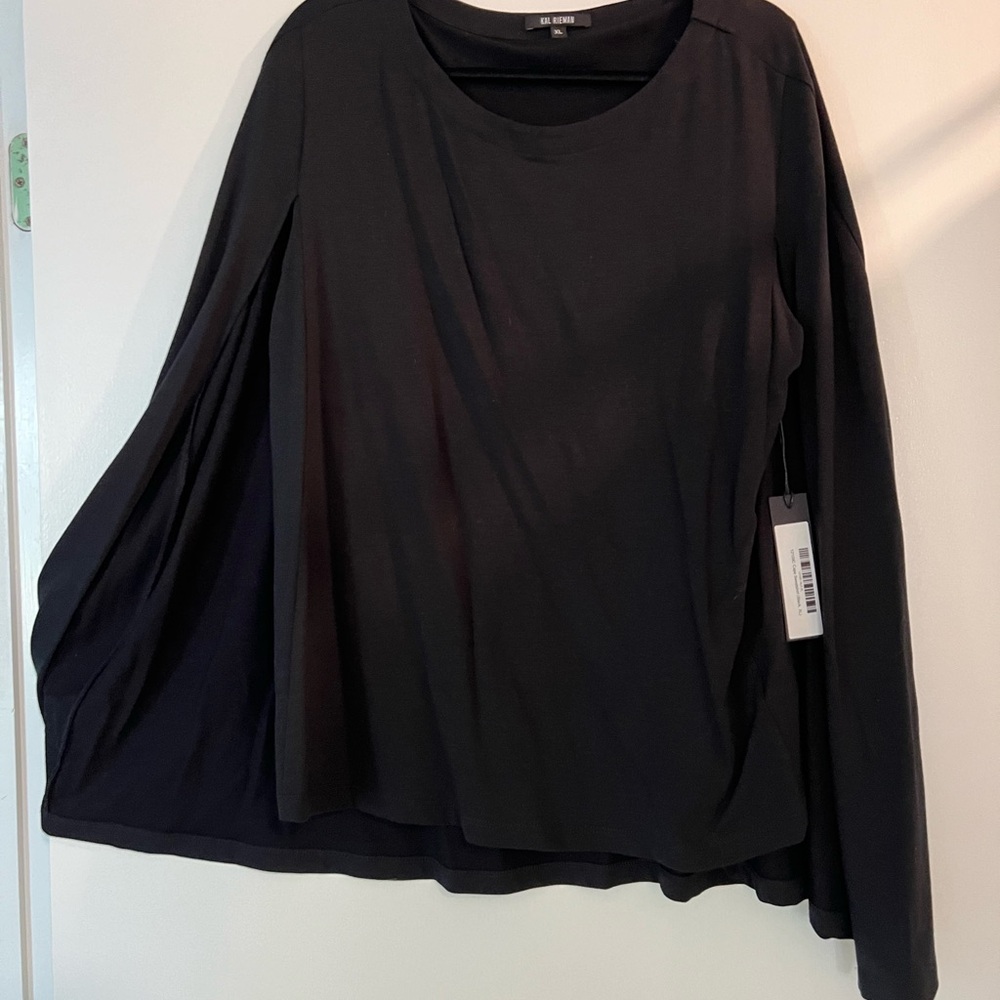 Kal Rieman Cape Sweatshirt XL NWT Black Made In USA Boatneck Top Cape Back